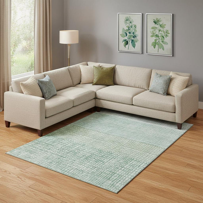 10' X 14' Geometric Washable Area Rug With UV Protection (705065) - Teal / Ivory