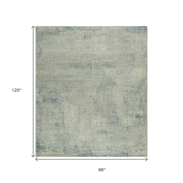 8' X 10' Abstract Hand Knotted Area Rug - Light Blue