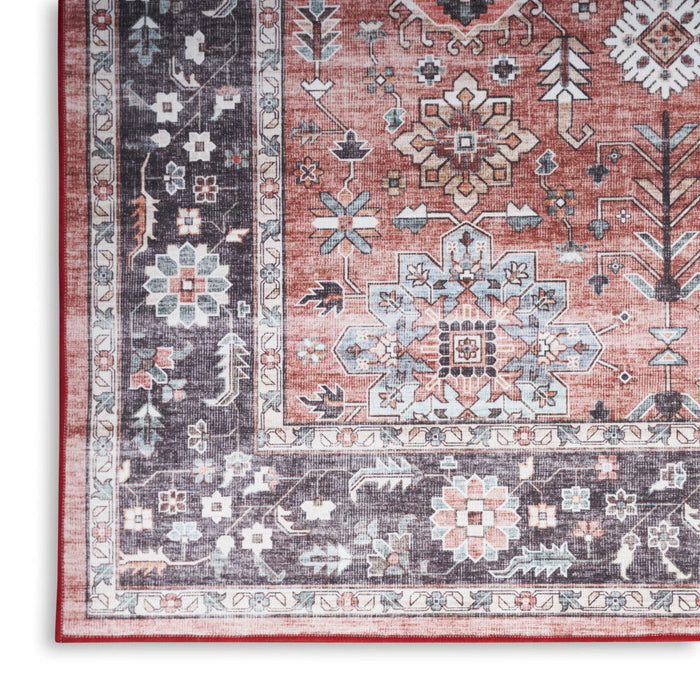 5' X 7' Oriental Distressed Non Skid Area Rug (553245) - Brick Red / Black