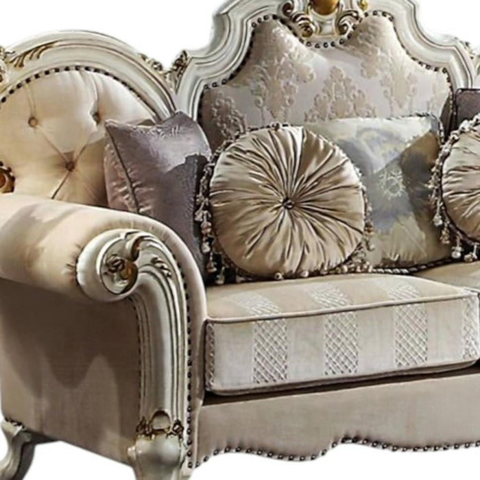 Velvet Loveseat And Toss Pillows - Gold / Pearl