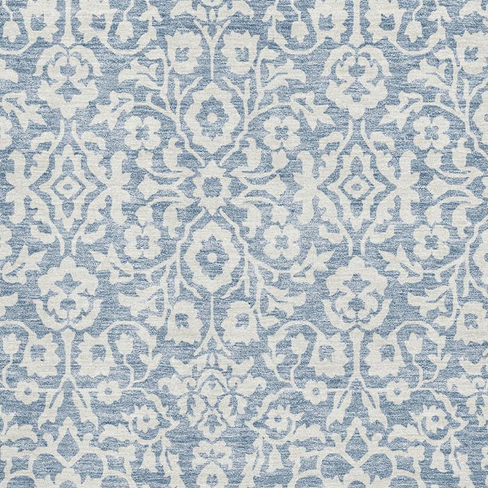 10' X 14' Damask Washable Area Rug With UV Protection (673115) - Denim Blue / Ivory