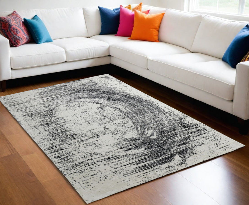 5' x 8' Abstract Hand Woven Wool Blend Area Rug - Black And Gray