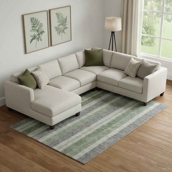 10' X 14' Striped Washable Area Rug With UV Protection (709276) - Green / Gray