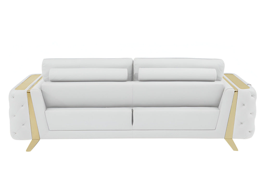 Italian Leather Sofa & Silver Legs - White