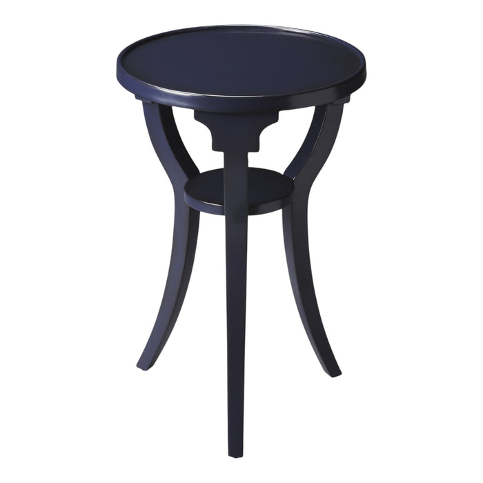 Wood And Solid Wood Round End Table With Shelf - Blue