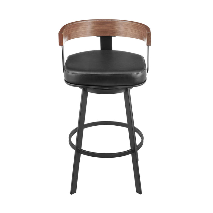 30" Faux Leather And Iron Low Back Height Swivel Bar Chair - Black And Brown