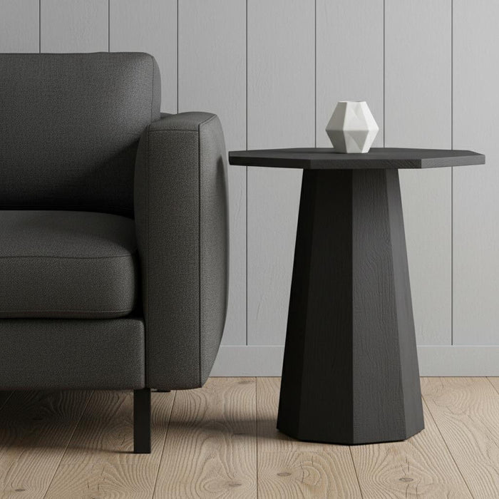 Solid Wood Hexagonal Pedestal End Table - Black
