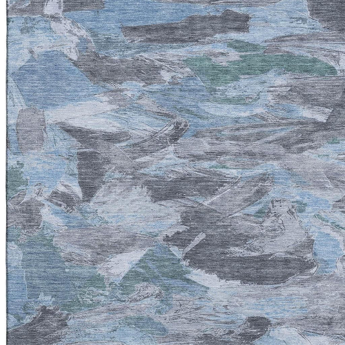 10' X 14' Abstract Washable Area Rug With UV Protection (693120) - Denim Blue / Gray / Silver