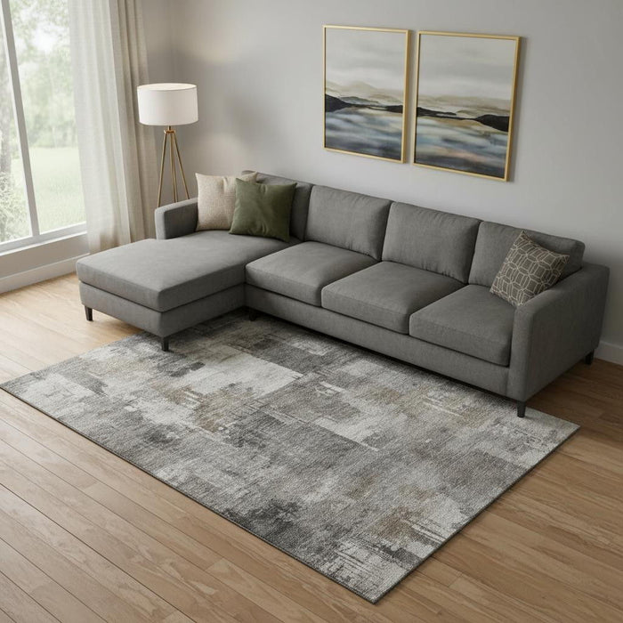10' X 14' Abstract Washable Area Rug With UV Protection (717050) - Pewter / Gray