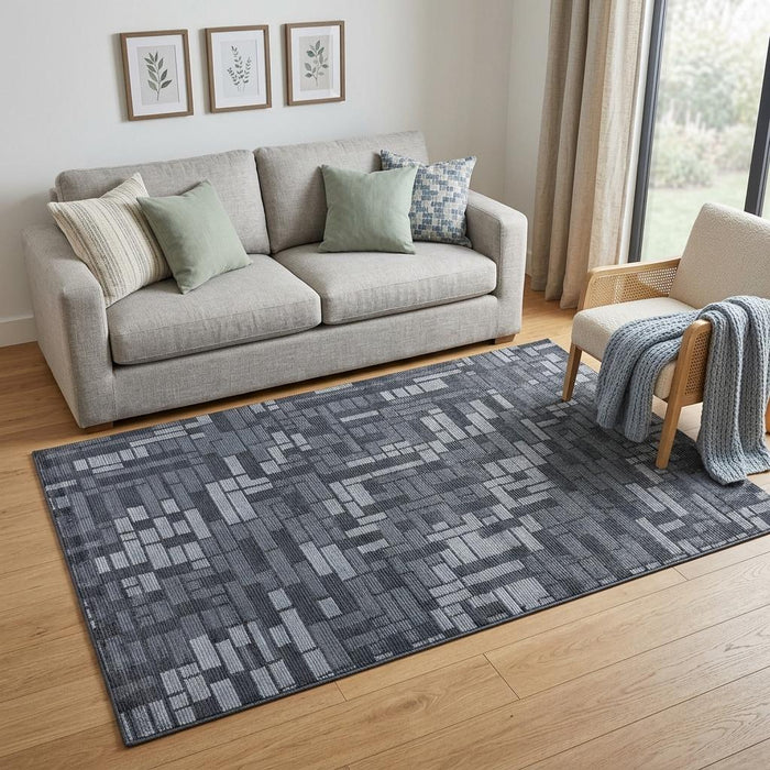 5' X 8' Striped Hand Knotted Area Rug (744162) - Blue / Gray