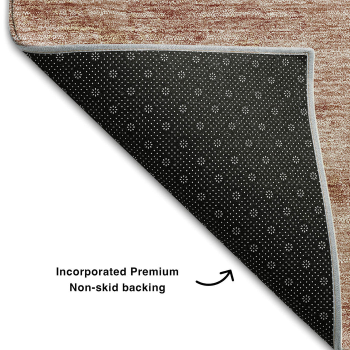 8' Abstract Washable Round Rug With UV Protection - Salmon