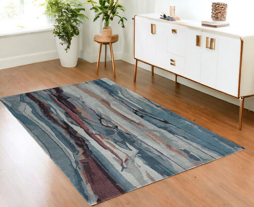 4' x 6' Wool Abstract Hand Tufted Area Rug - Blue And Orange