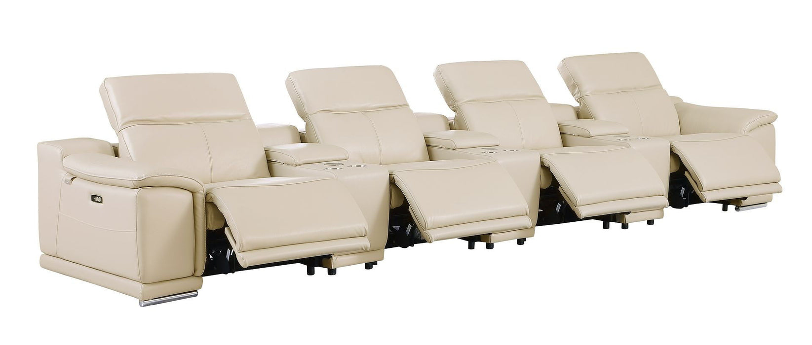 Italian Leather Reclining Metal USB Sofa (720411) - Beige