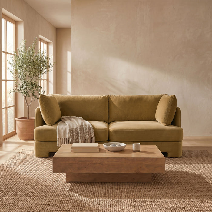 Meridian Furniture velvet upholstered 2-piece loveseat from Hammond stationary sectional with plush fabric and modern design