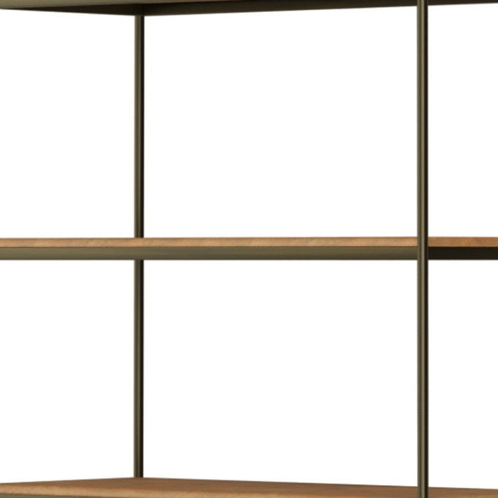 Four Tier Bookcase With Two Doors - Antiqued Brass / Light Brown