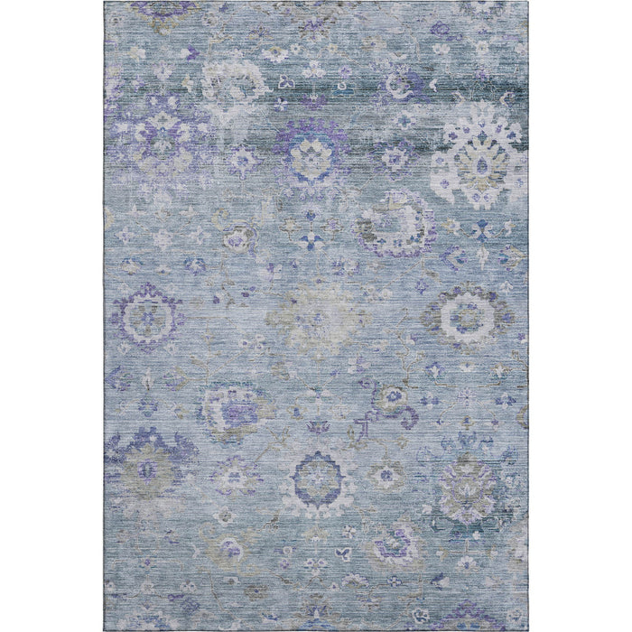 10' X 14' Floral Washable Area Rug With UV Protection (684492) - Sky Blue / Beige / Purple