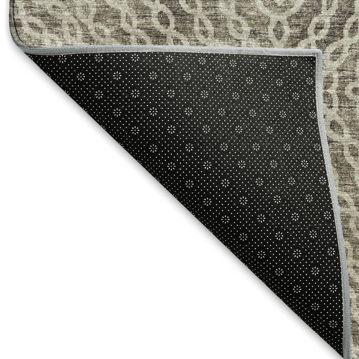 8' Geometric Washable Round Rug With UV Protection - Coffee And Beige