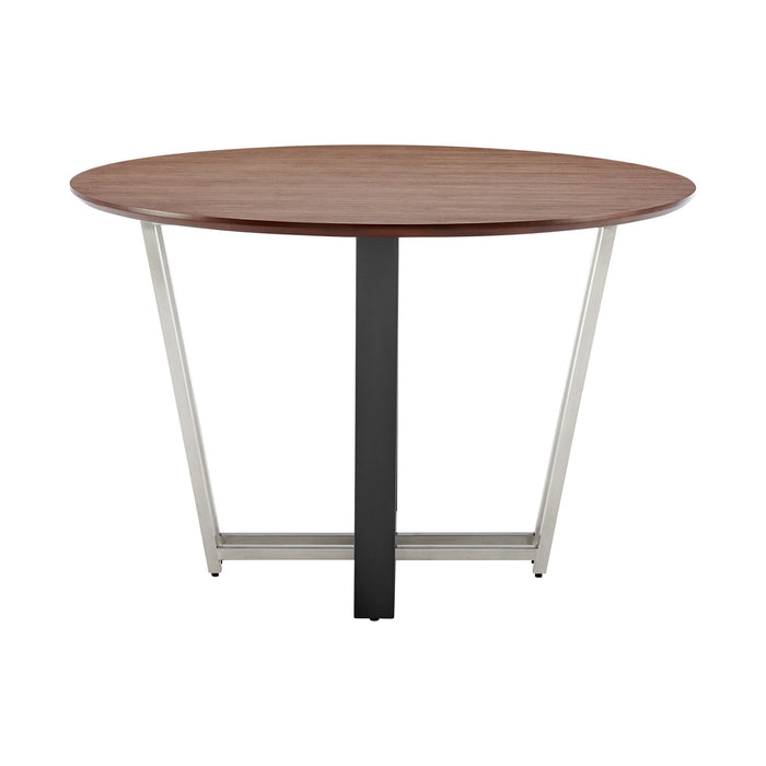 48" Iron Sled Base Round Top Dining Room Table - Brown