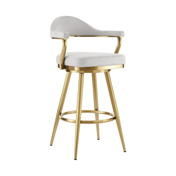 30" Fabric And Stainless Steel Low Back Height Swivel Bar Chair - Silver And Gold