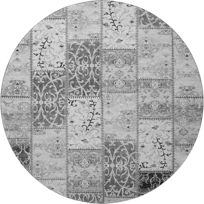 8' Patchwork Distressed Washable Round Rug With UV Protection (649567) - Gray / Ivory