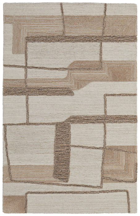 5' X 8' Wool Geometric Hand Tufted Area Rug (567627) - Brown / Tan / Ivory
