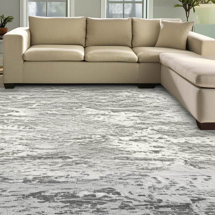 8' X 11' Abstract Washable Area Rug With UV Protection (609891) - Gray / White / Brown