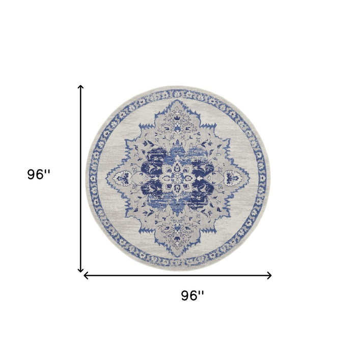 8' Floral Round Rug (552318) - Ivory / Blue