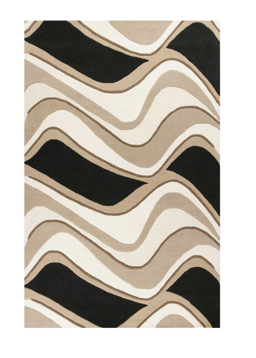 8' x 11' Hand Tufted Abstract Waves Indoor Area Rug - Black Beige