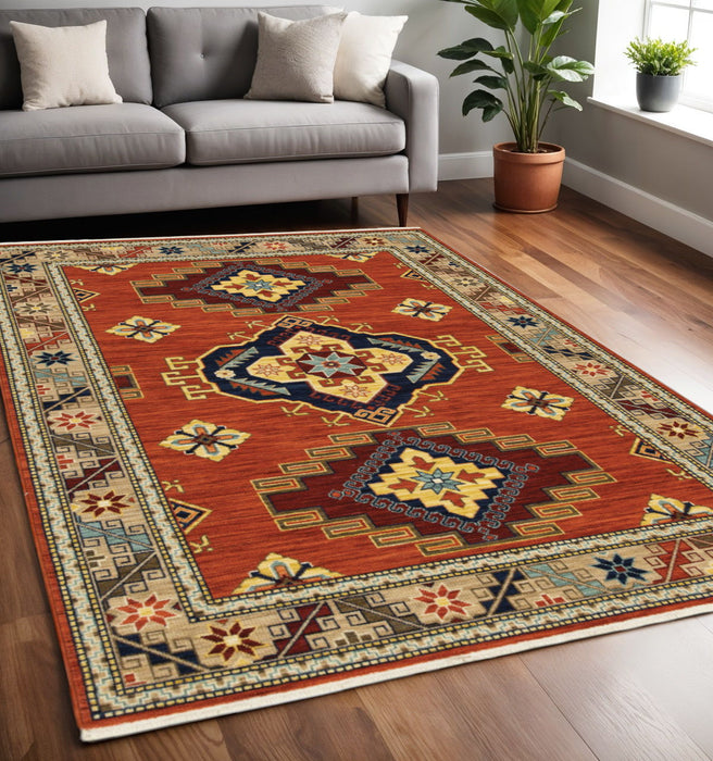5' x 8' Oriental Power Loom Area Rug - Red And Gold