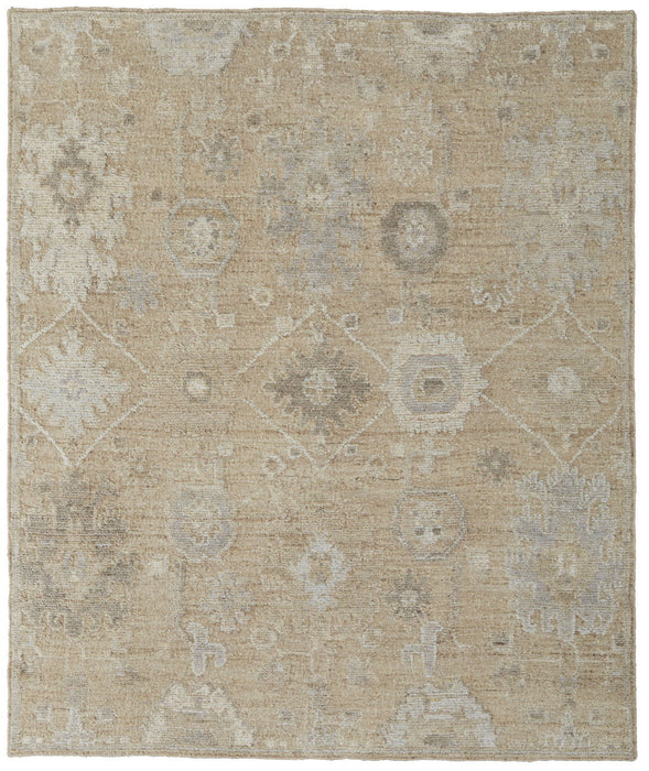 9' x 13' Wool Floral Hand Knotted Area Rug - Tan And Ivory