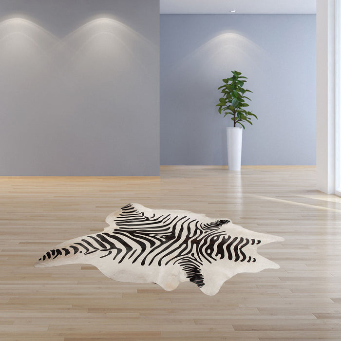 6' x 7' Natural Cowhide Area Rug - Zebra Stripe Black And White
