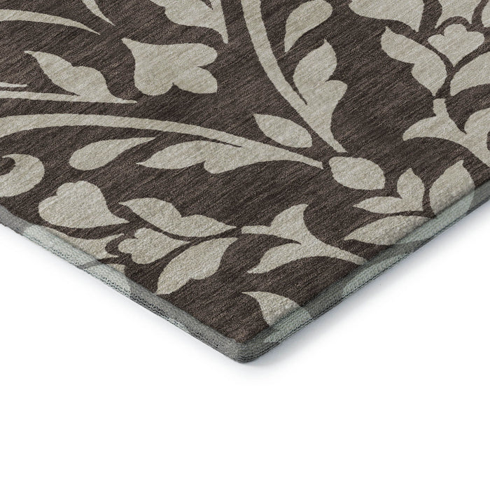 10' X 14' Floral Washable Area Rug With UV Protection (669594) - Chocolate / Beige