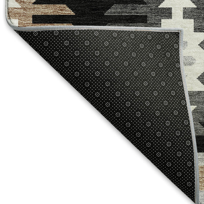 10' X 14' Southwestern Washable Area Rug With UV Protection (677609) - Black / Ivory / Gray