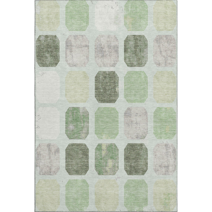 10' X 14' Geometric Washable Area Rug With UV Protection (709186) - Artichoke Green / Gray / Ivory