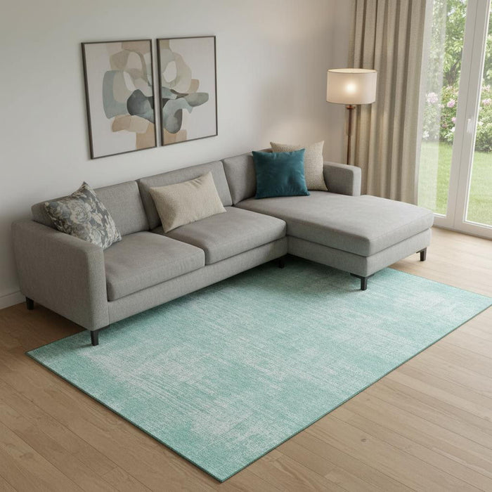 10' X 14' Abstract Washable Area Rug With UV Protection (667150) - Turquoise / Ivory