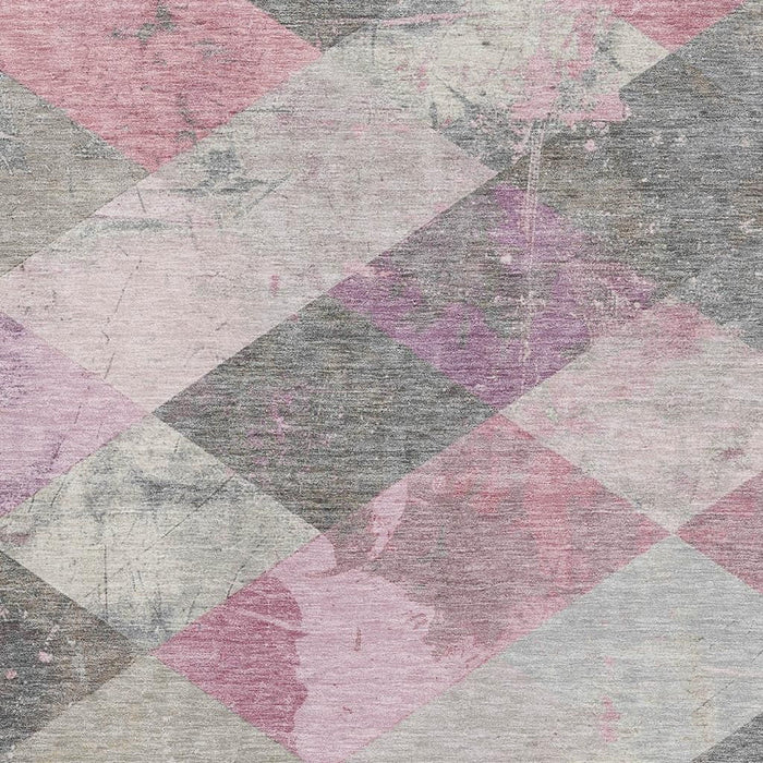 10' X 14' Geometric Washable Area Rug With UV Protection (709306) - Blush / Gray / Silver