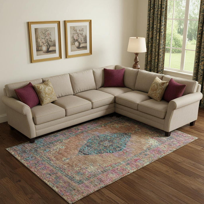 10' X 14' Medallion Washable Area Rug With UV Protection (714853) - Orange / Pink