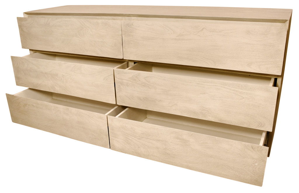 72" Solid Wood Six Drawer Double Dresser - Natural