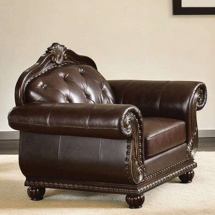 Top Grain Leather Tufted Arm Chair - Espresso