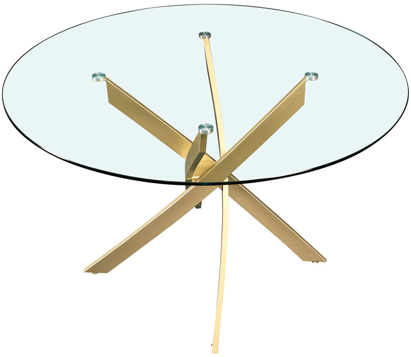 Meridian Furniture Xander dining table with a sleek wooden surface and sturdy metal legs, ideal for modern dining rooms.