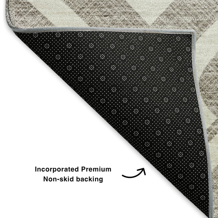 10' X 14' Geometric Washable Area Rug With UV Protection (652599) - Taupe / Ivory