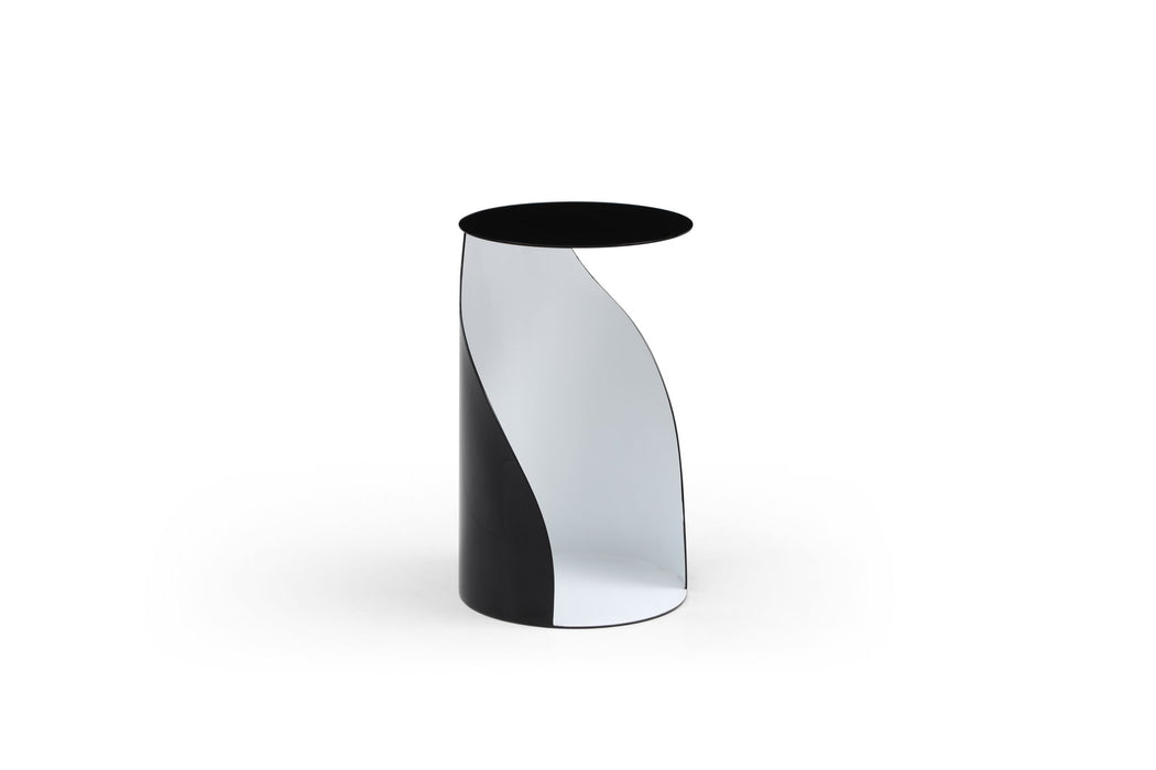 Steel Round Pedestal End Table (719934) - Black / White