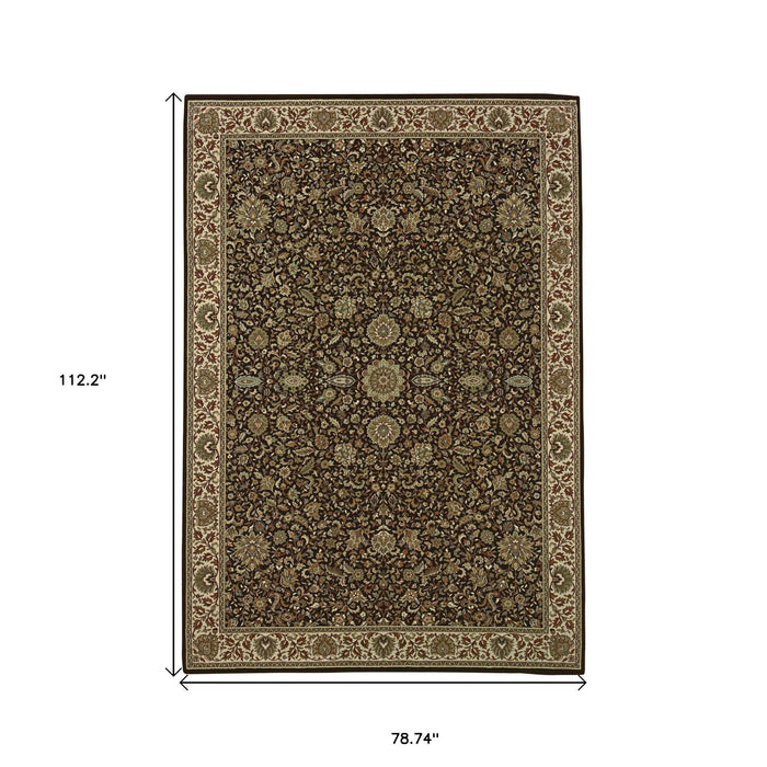 7' X 10' Oriental Area Rug - Brown / Ivory