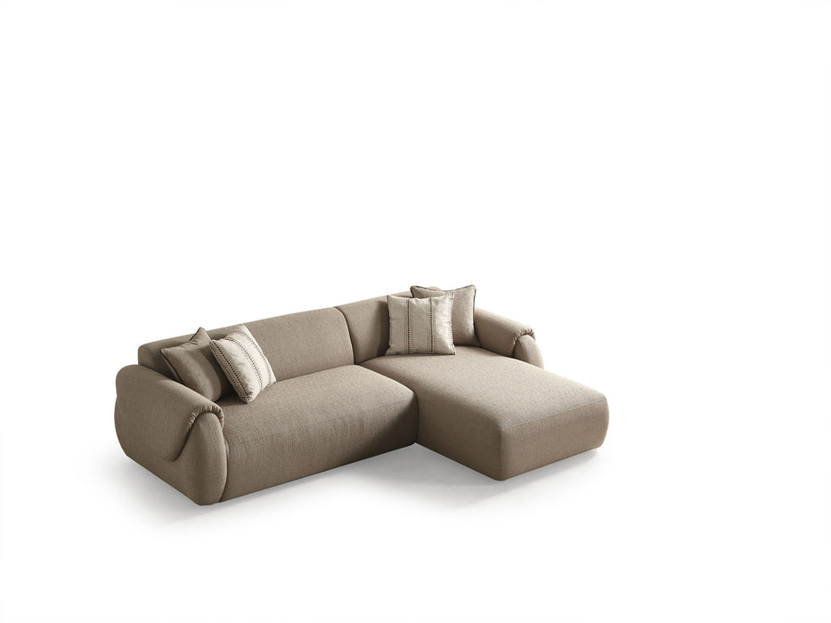 Boucle L Shaped Two Piece Sofa Chaise Sectional With Toss Pillows - Taupe
