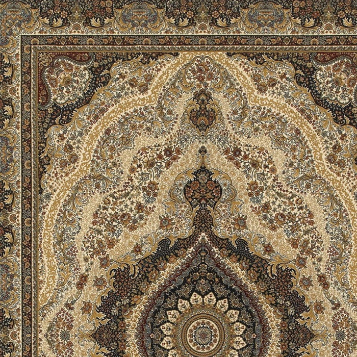 8' X 11' Medallion Area Rug With Fringe (574487) - Ivory / Black / Tan