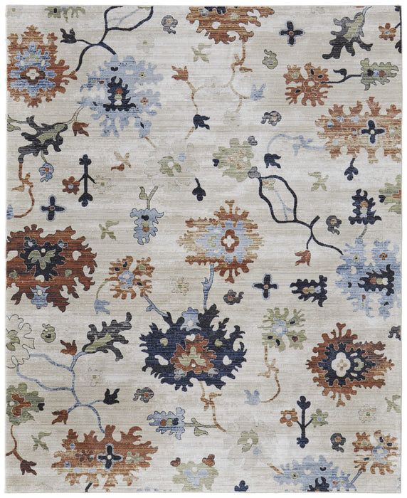 7.8' x 10.3' Floral Power Loom Area Rug - Ivory Red And Blue