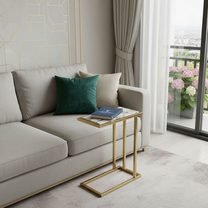Marble Iron End Table - White / Gold