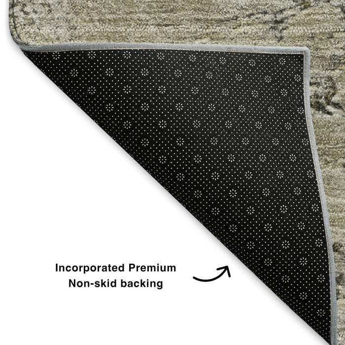 10' X 14' Abstract Washable Area Rug With UV Protection (653650) - Brown / Ivory / Gray