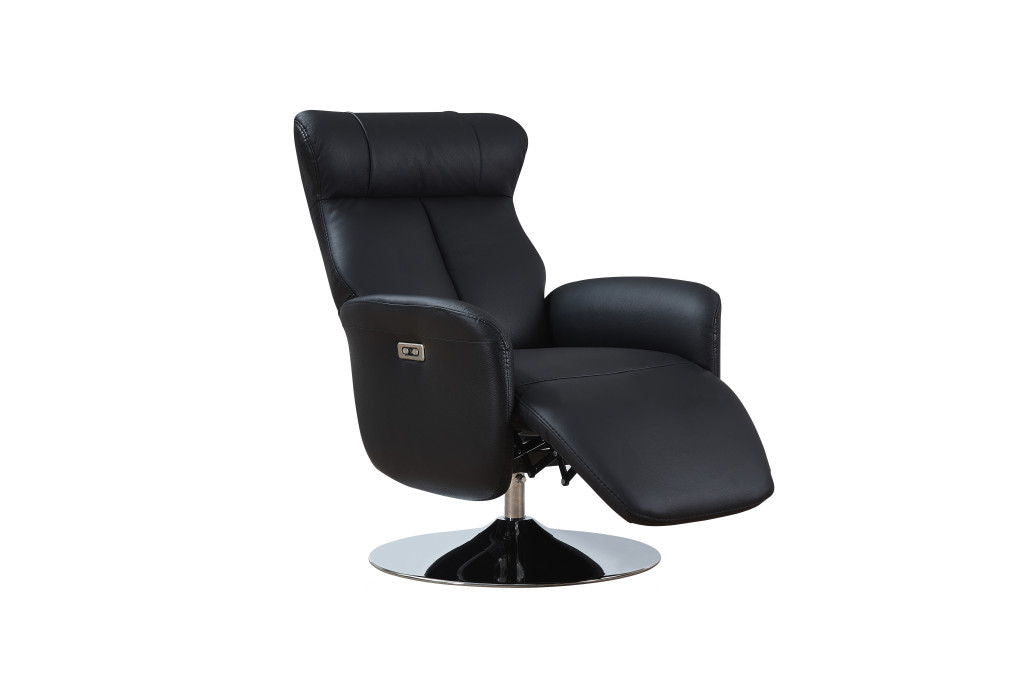 Tufted Genuine Leather Power Swivel Recliner (730558) - Black