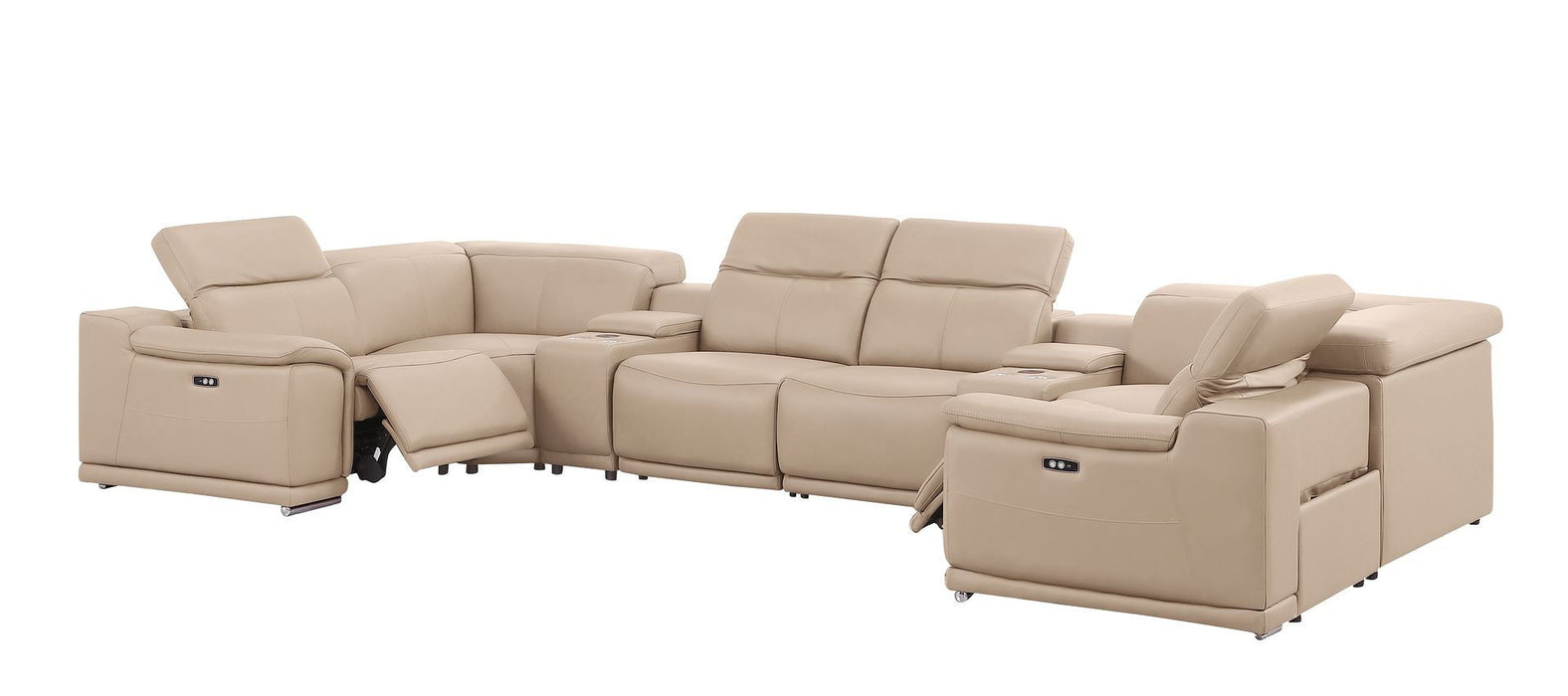 Leather Modular U-Shaped Eight Piece Corner Sectional With Console - Beige